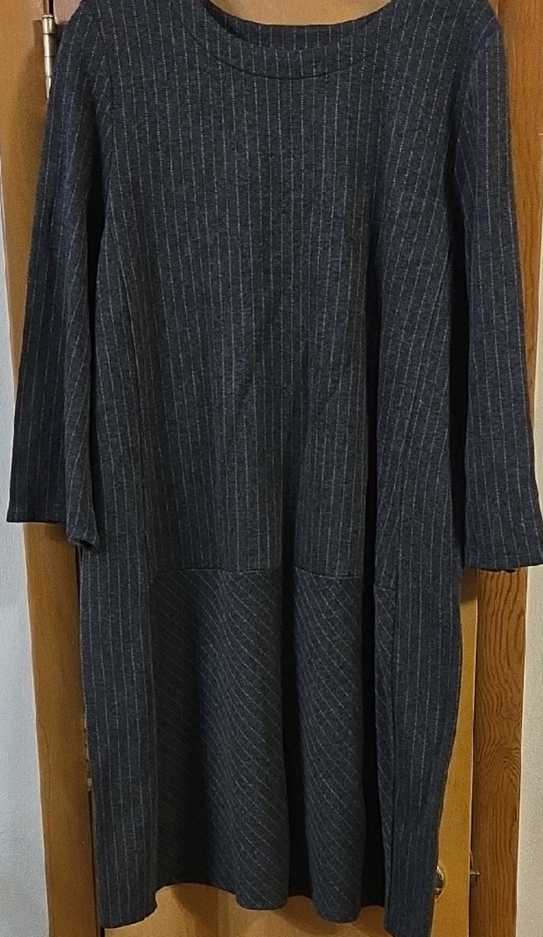 J. Jill Charcoal Pinstripe XL Long Sleeve Dress